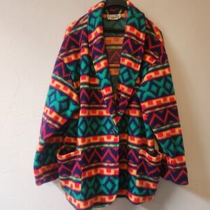 Vintage Capistrano Southwest Navajo Aztec Coat Jacket Size 18/20‎ Fury Colorful